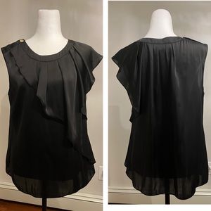 MK asymmetrical ruffled black sleeveless top